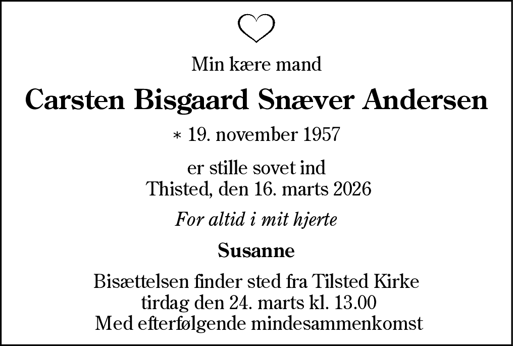 Dødsannonce for Carsten Bisgaard Snæver Andersen