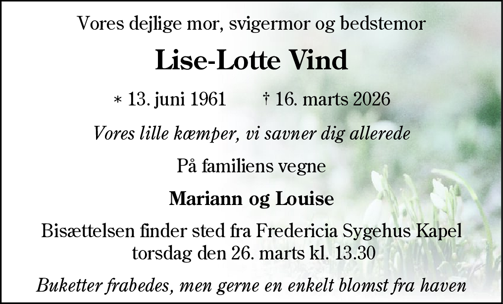 Dødsannonce for Lise-Lotte Vind