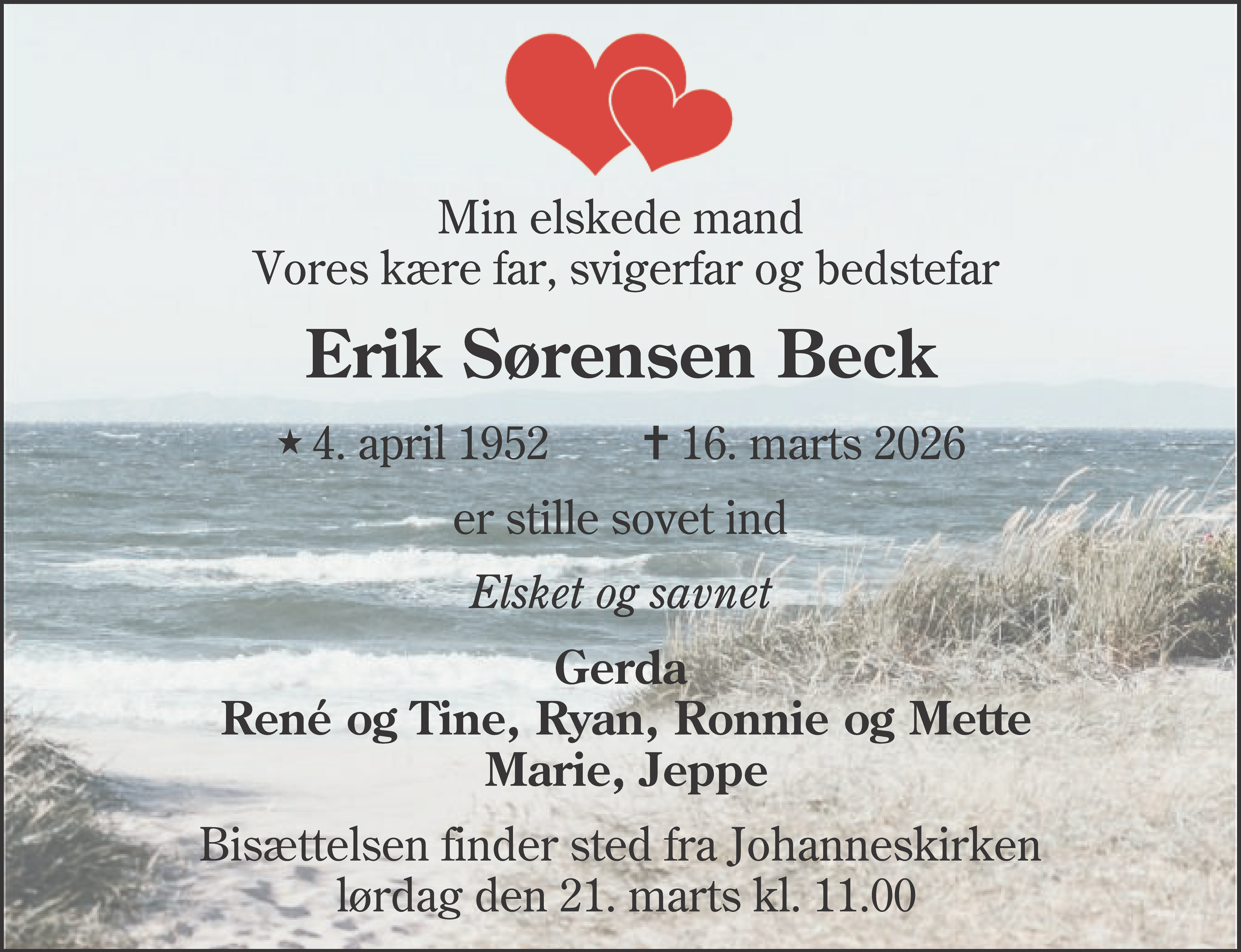 Dødsannonce for Erik Sørensen Beck