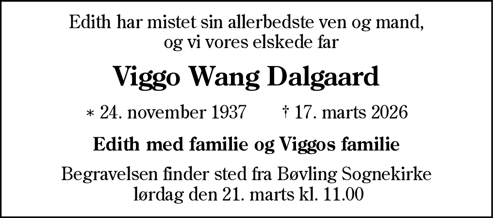 Dødsannonce for Viggo Wang Dalgaard
