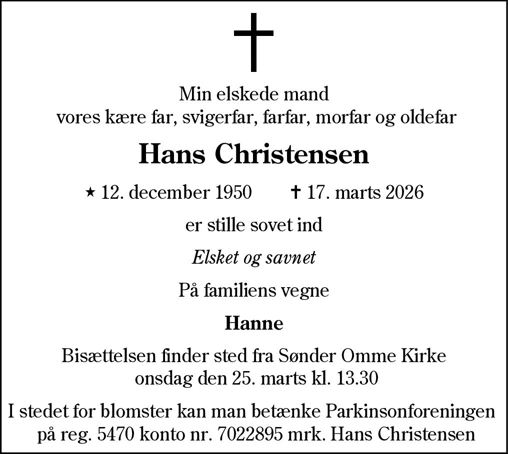 Dødsannonce for Hans Christensen