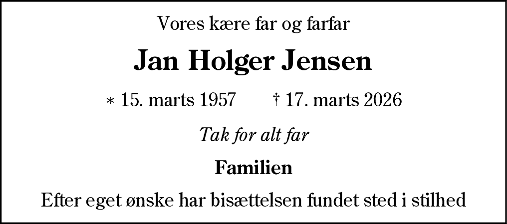 Dødsannonce for Jan  Holger Jensen