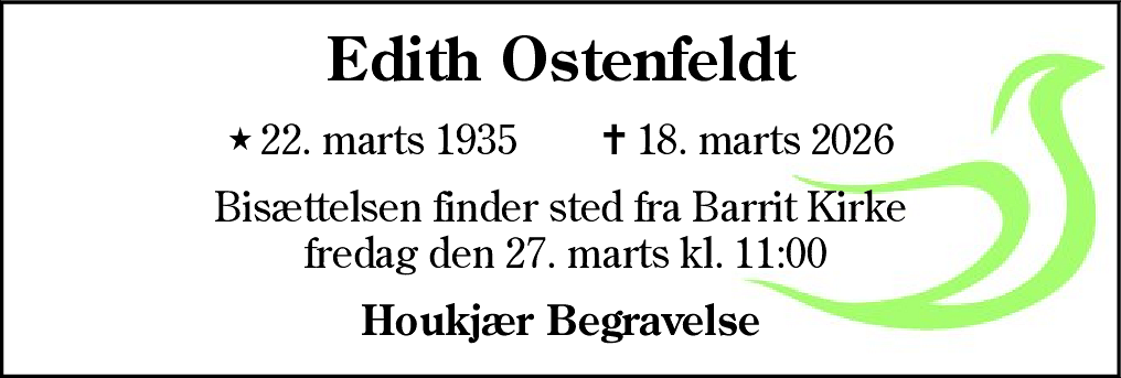 Dødsannonce for Edith Ostenfeldt