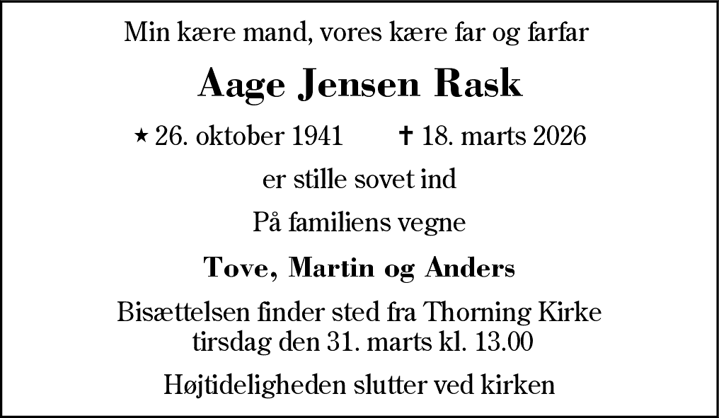 Dødsannonce for Aage Jensen Rask