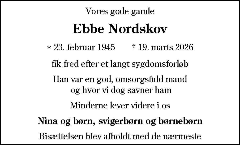 Dødsannonce for Ebbe Nordskov