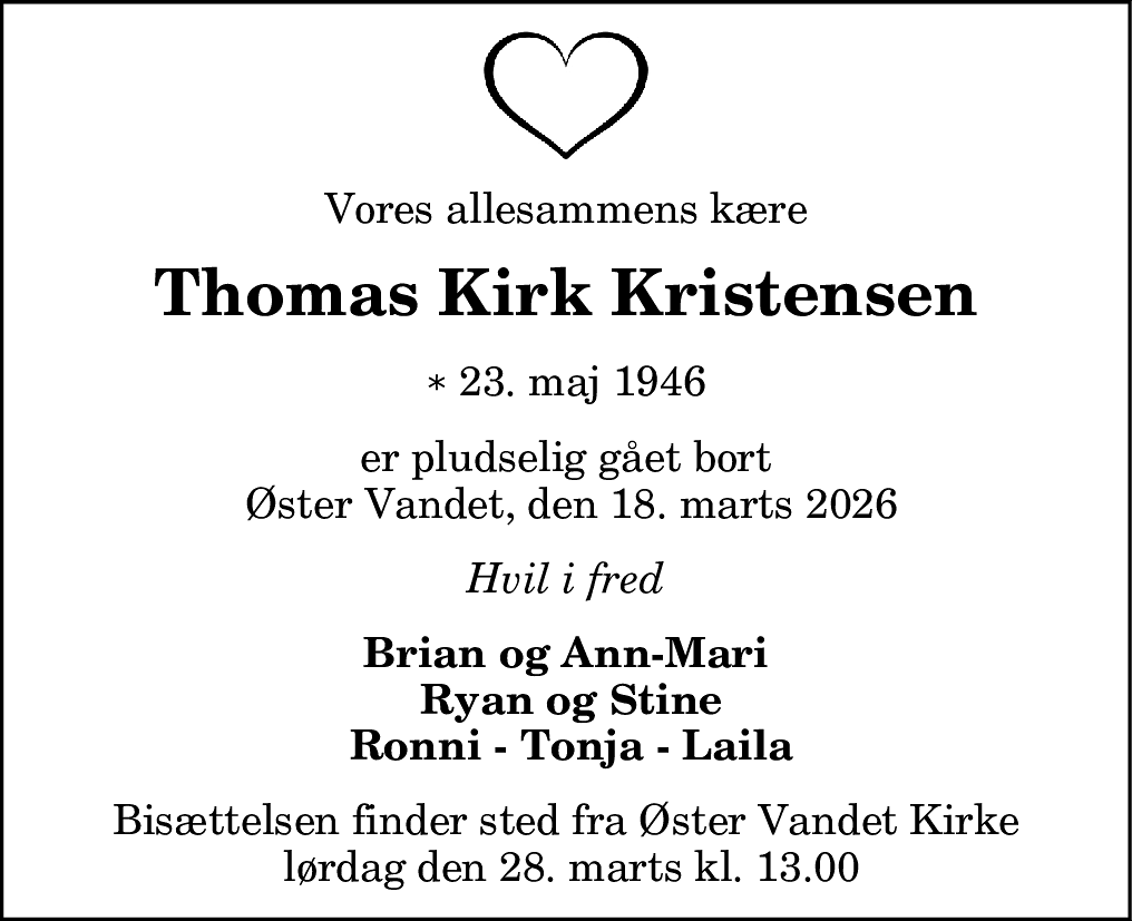 Dødsannonce for Thomas Kirk Kristensen