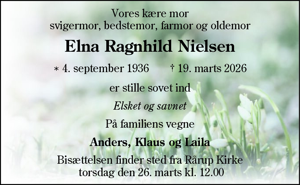 Dødsannonce for Elna Ragnhild Nielsen