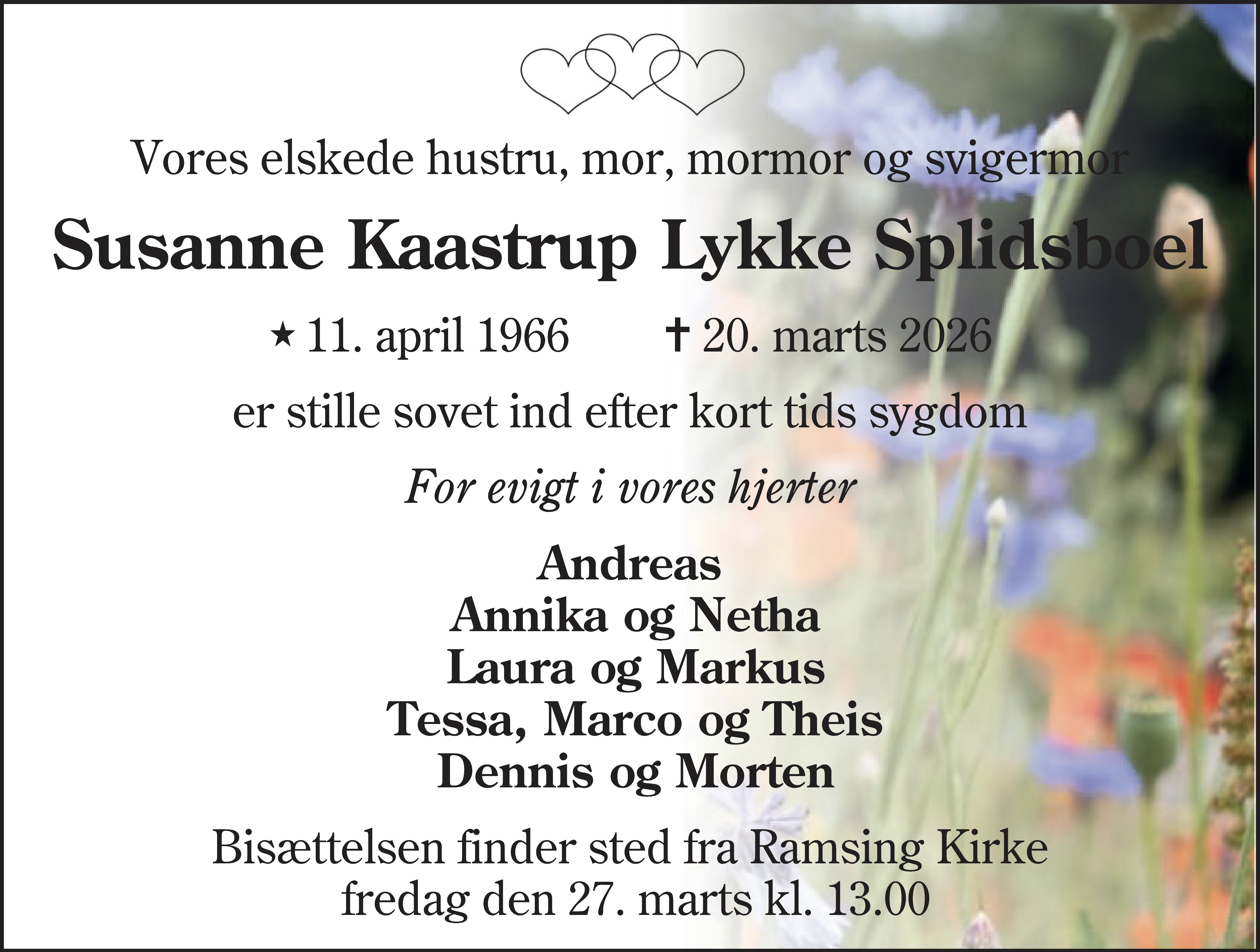 Dødsannonce for Susanne Kaastrup Lykke Splidsboel