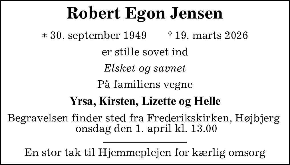 Dødsannonce for Robert Egon  Jensen