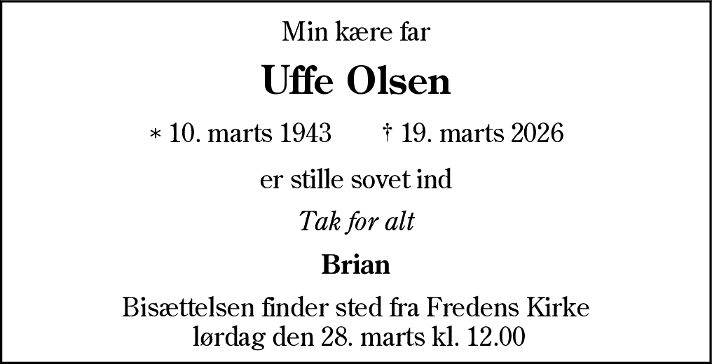 Dødsannonce for Uffe Olsen