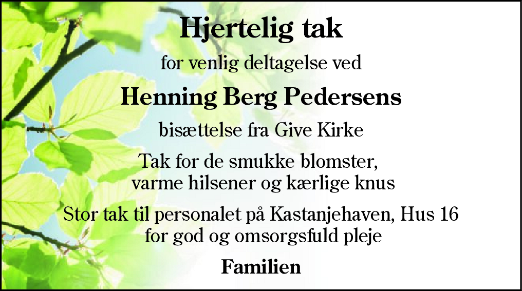Dødsannonce for Henning Berg Pedersen