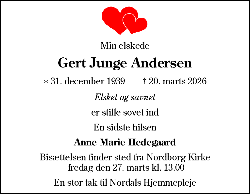 Dødsannonce for Gert Junge Andersen