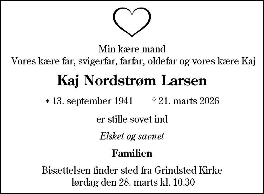 Dødsannonce for Kaj Nordstrøm Larsen