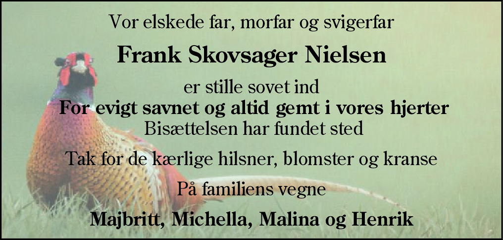 Dødsannonce for Frank Skovsager Nielsen