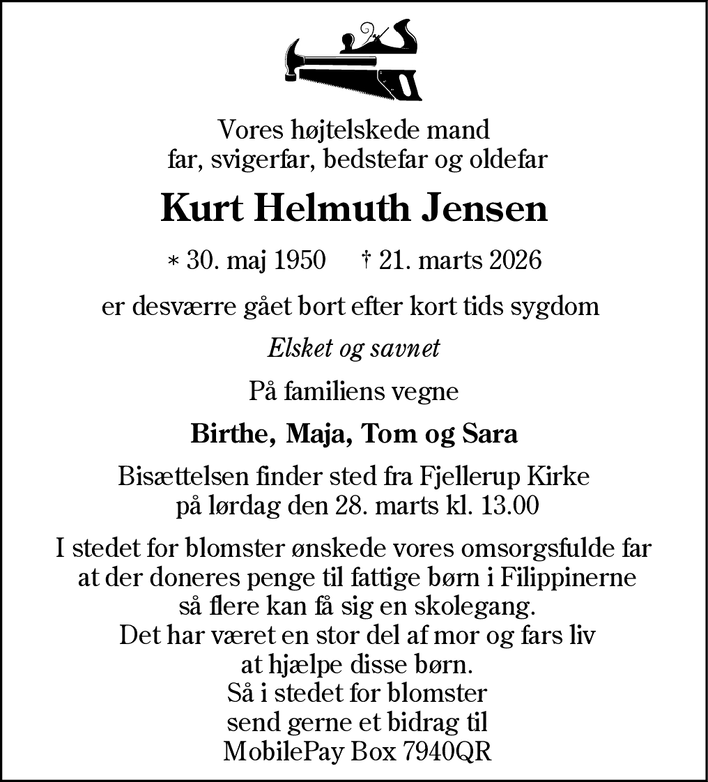 Dødsannonce for Kurt Helmuth Jensen