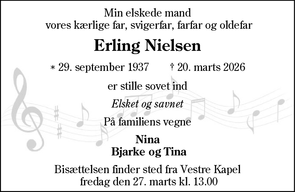 Dødsannonce for Erling Nielsen