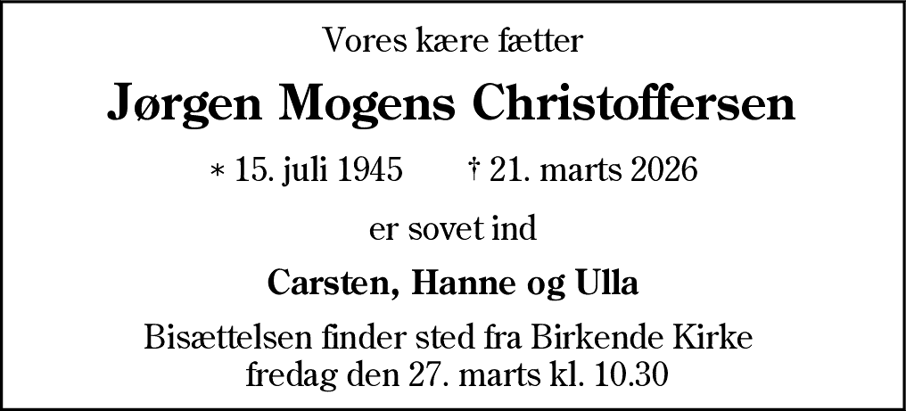 Dødsannonce for Jørgen Mogens Christoffersen