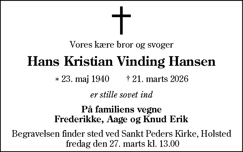 Dødsannonce for Hans Kristian Vinding Hansen