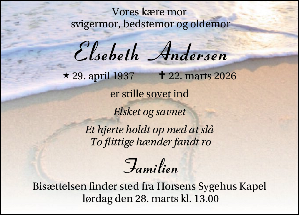 Dødsannonce for Elsebeth Andersen