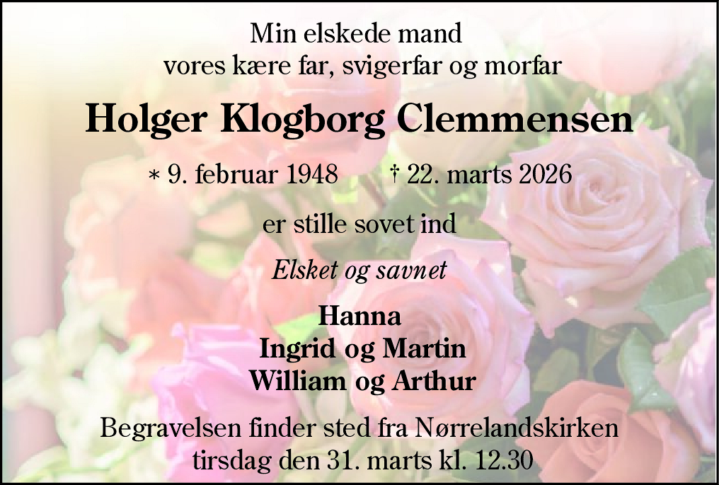 Dødsannonce for Holger Klogborg Clemmensen