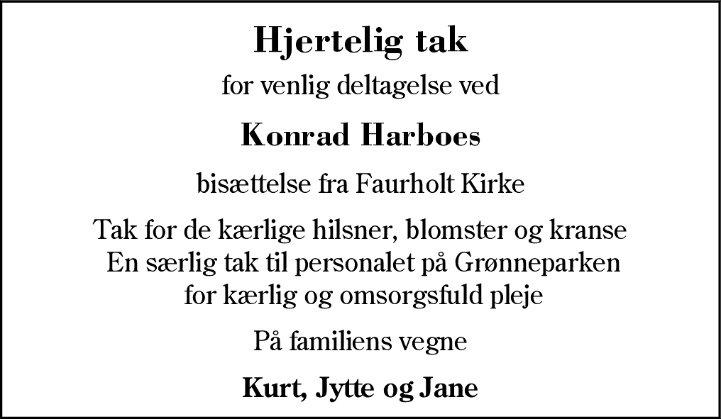 Dødsannonce for Konrad Harboe