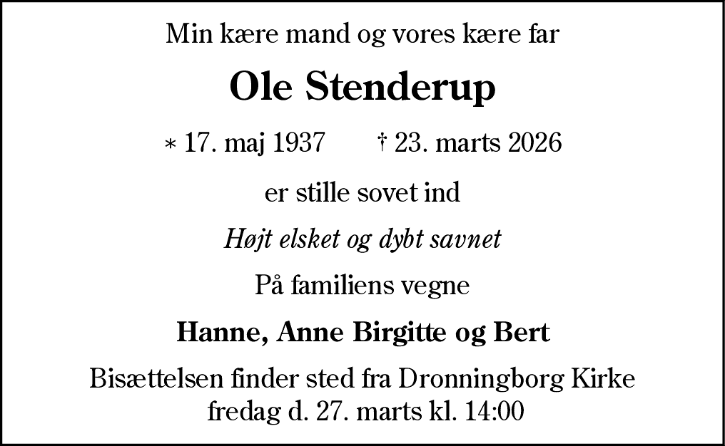 Dødsannonce for Ole Stenderup