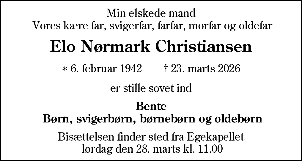 Dødsannonce for Elo Nørmark Christiansen