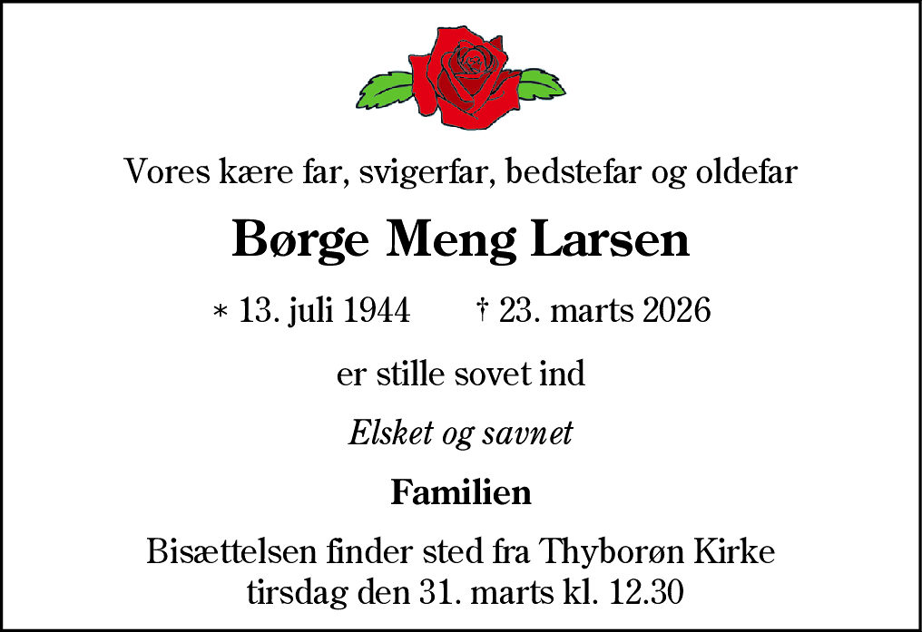 Dødsannonce for Børge Meng Larsen