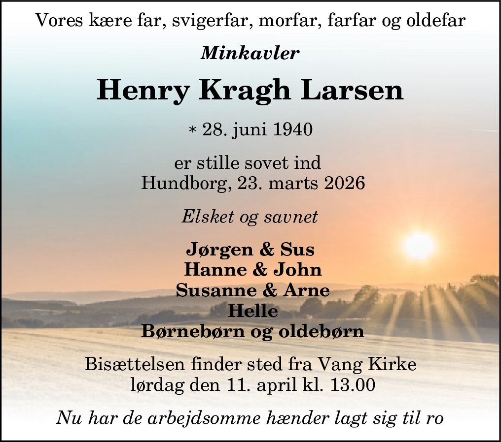 Dødsannonce for Henry Kragh Larsen