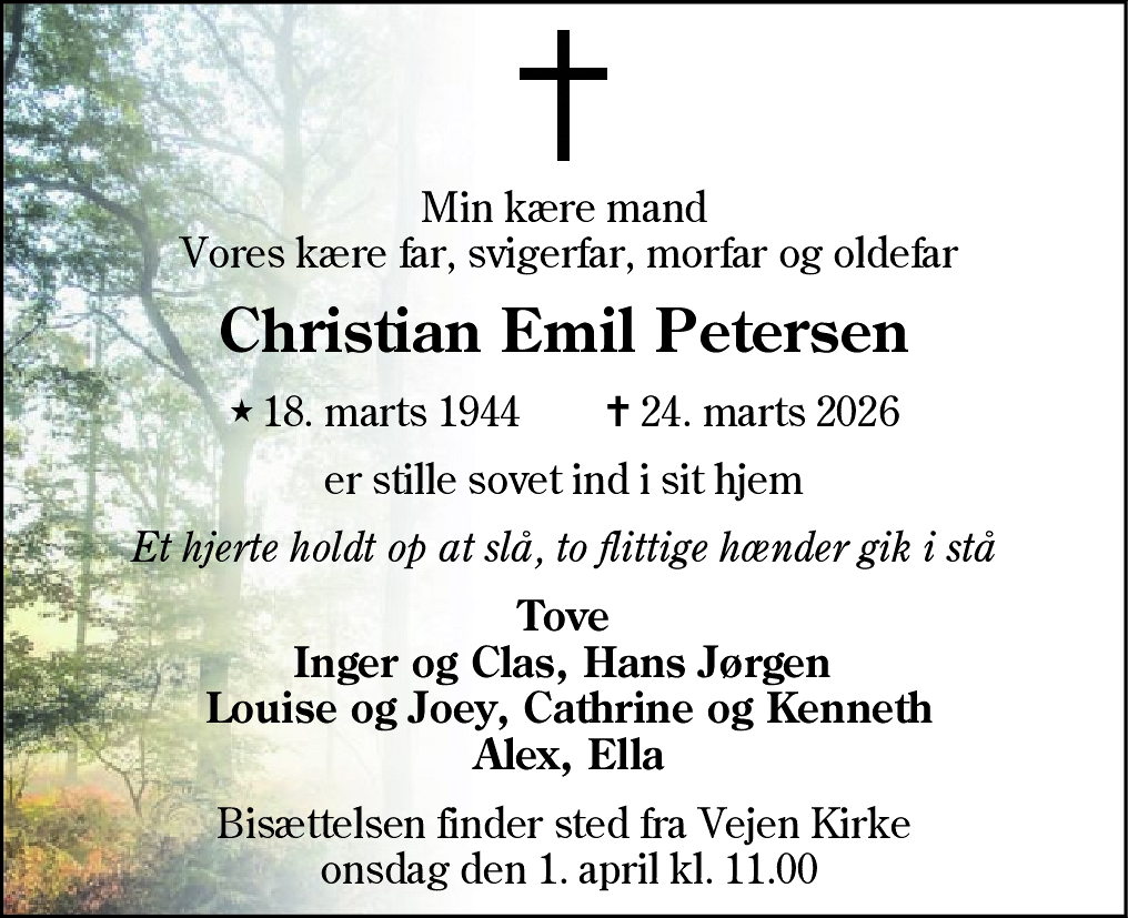 Dødsannonce for Christian Emil Petersen