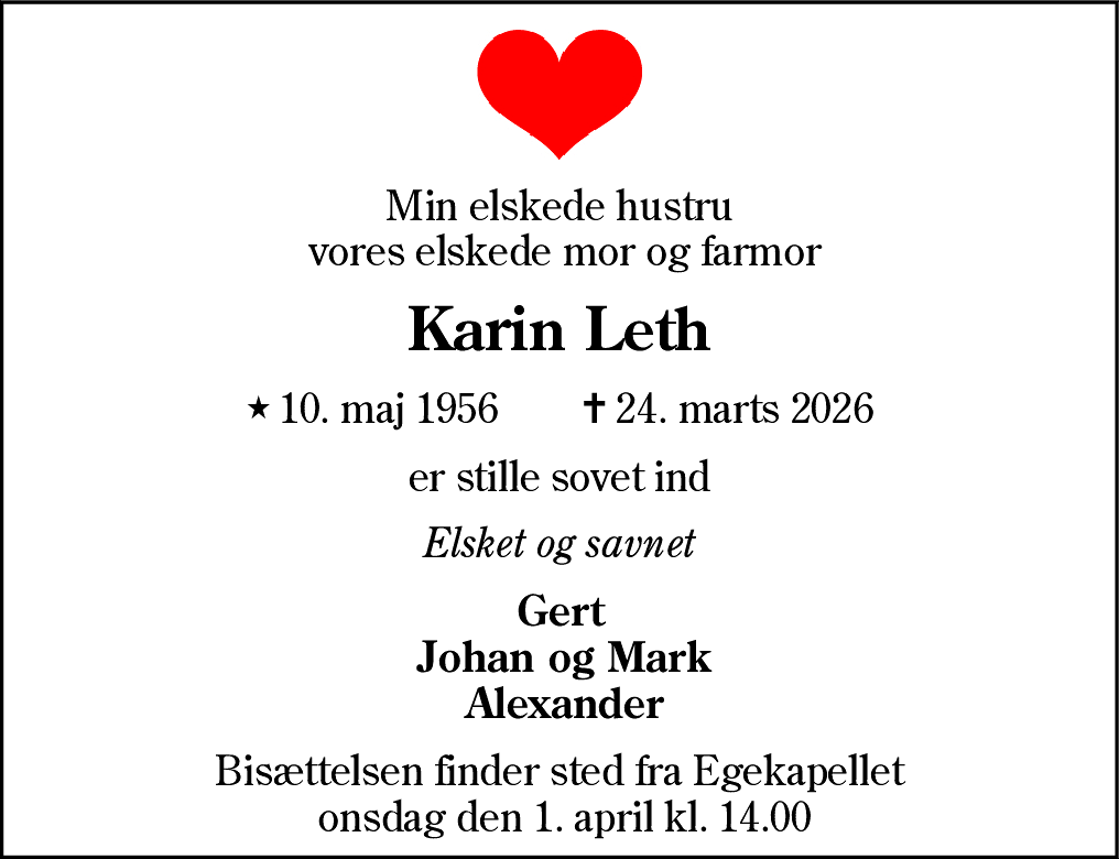 Dødsannonce for Karin Leth