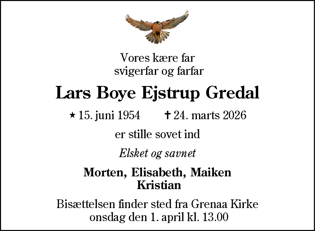 Dødsannonce for Lars Boye Ejstrup Gredal