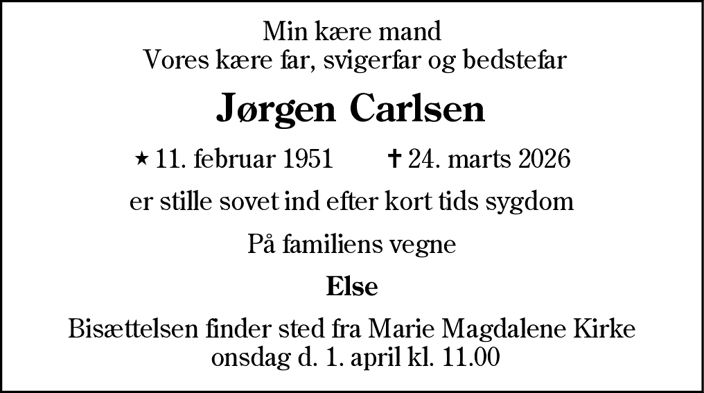 Dødsannonce for Jørgen Allan Carlsen
