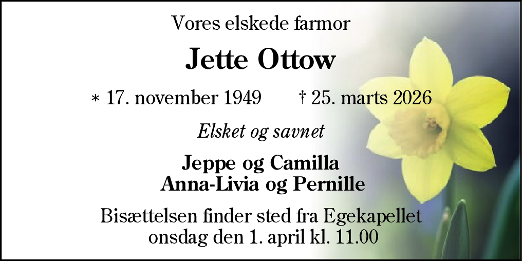 Dødsannonce for Jette Ottow