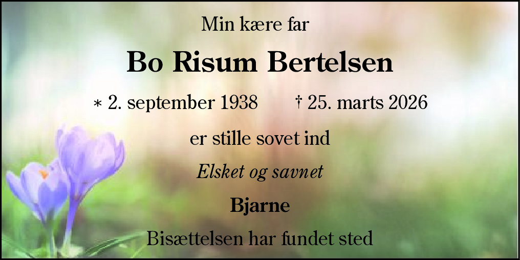 Dødsannonce for Bo Risum Bertelsen