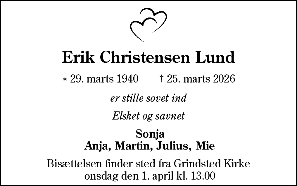 Dødsannonce for Erik Christensen Lund