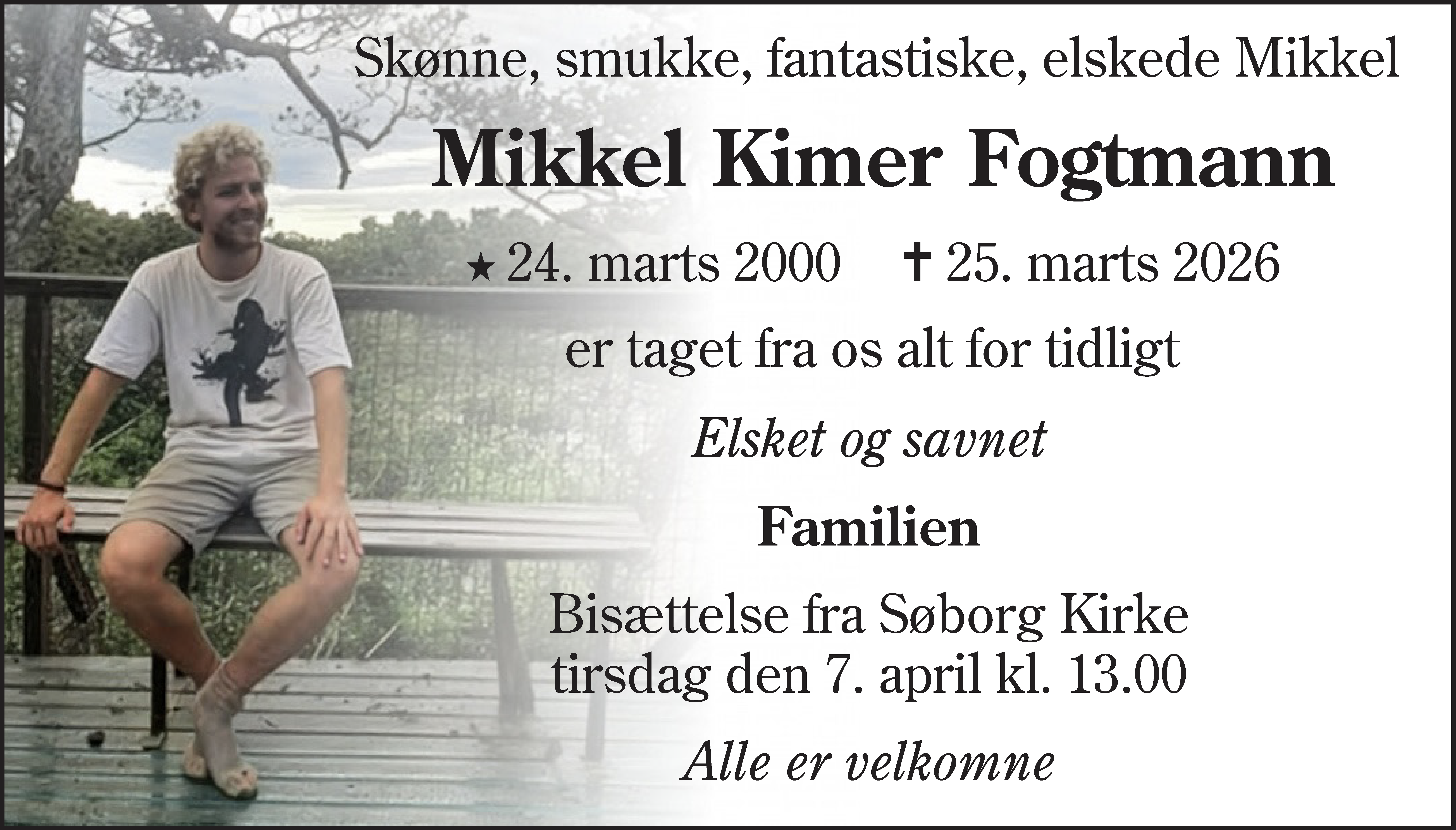 Dødsannonce for Mikkel Kimer Fogtmann