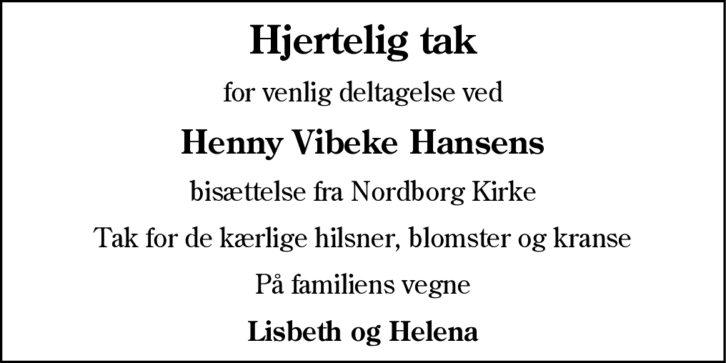Dødsannonce for Henny Vibeke Hansen