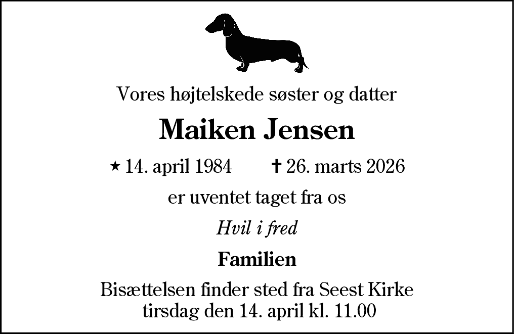 Dødsannonce for Maiken Platz Jensen