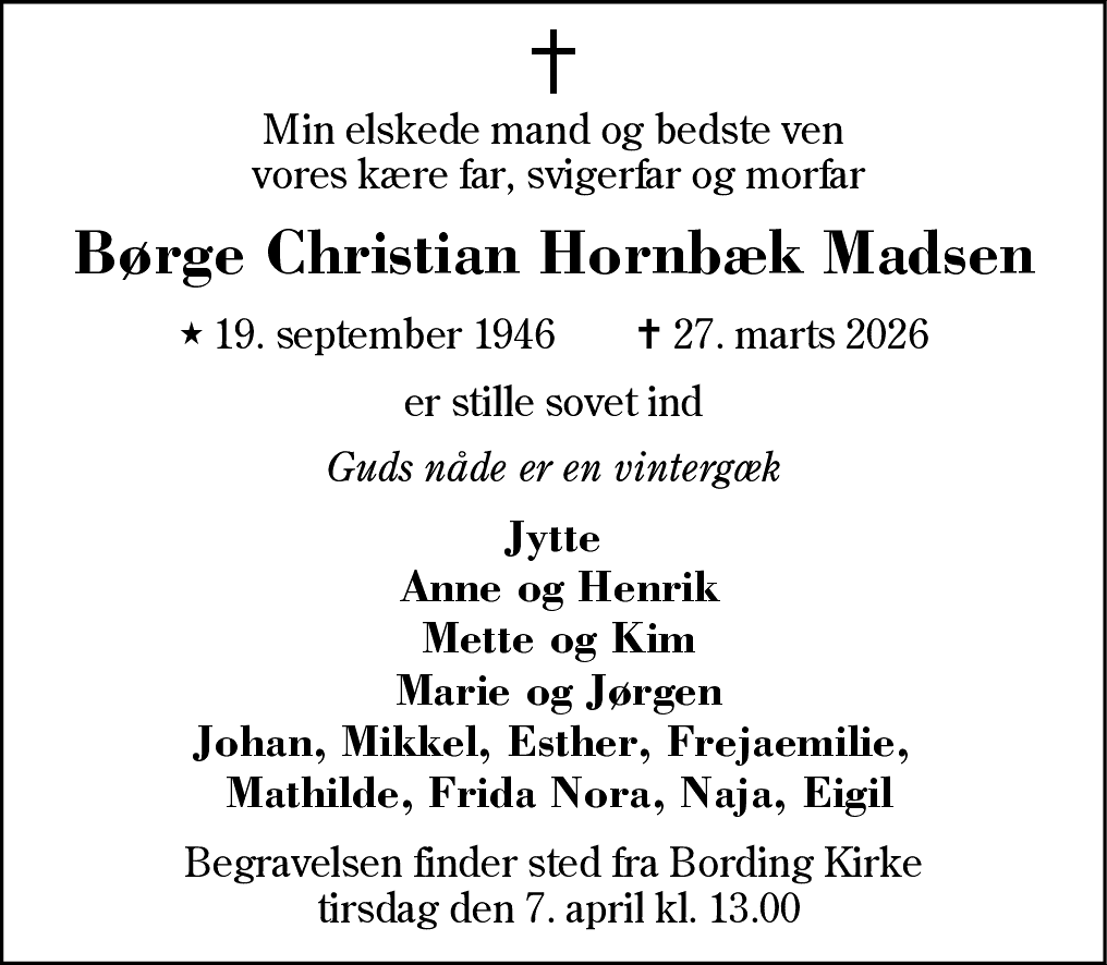 Dødsannonce for Børge Christian Hornbæk Madsen