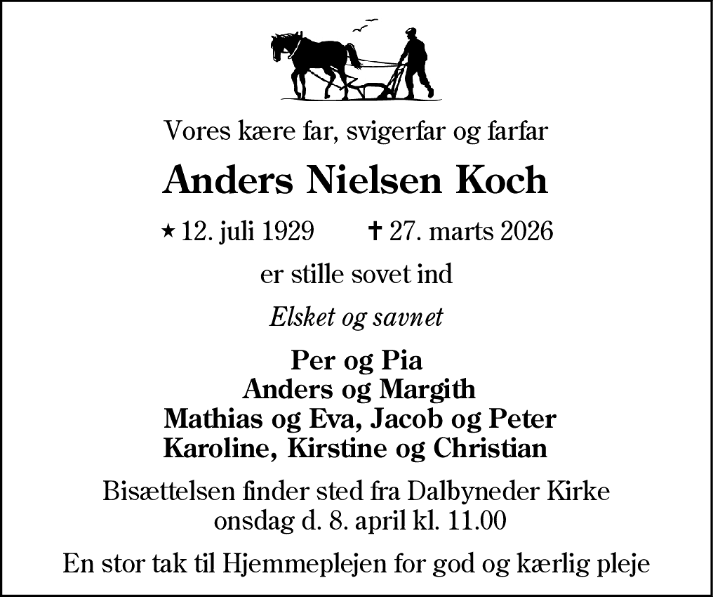 Dødsannonce for Anders N Koch