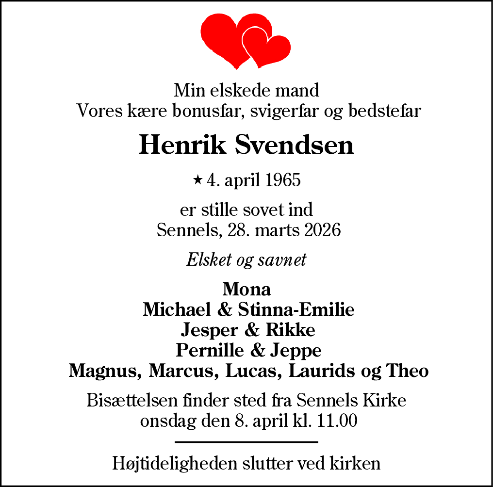 Dødsannonce for Henrik Svendsen