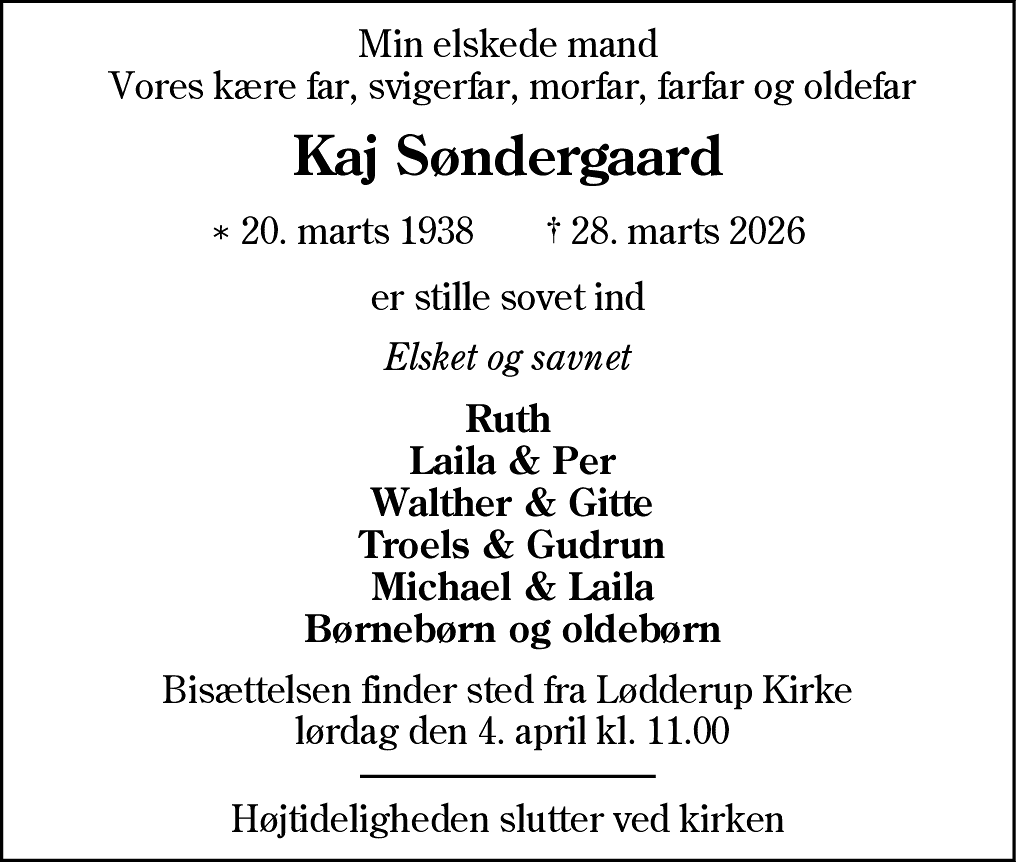 Dødsannonce for Kaj Søndergaard