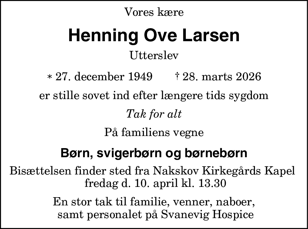 Dødsannonce for Henning Ove Larsen