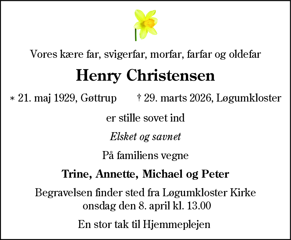 Dødsannonce for Henry Christensen
