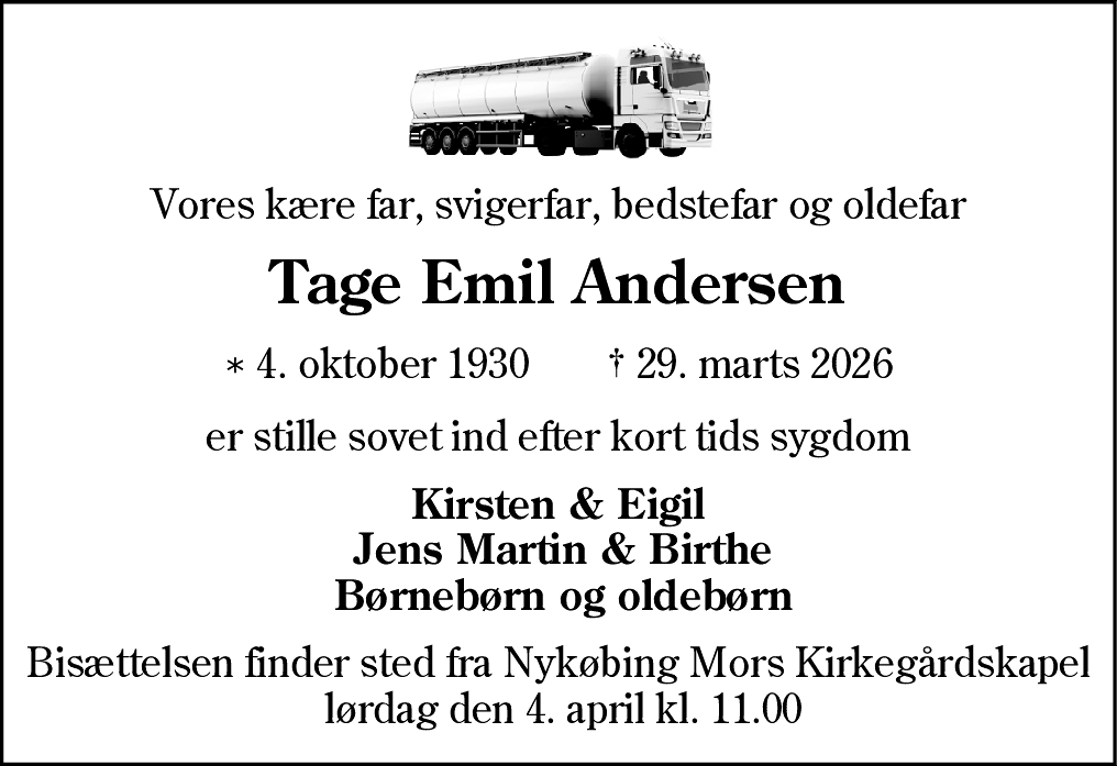 Dødsannonce for Tage Emil Andersen