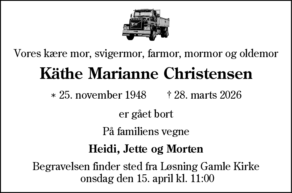 Dødsannonce for Kathe Marianne Christensen