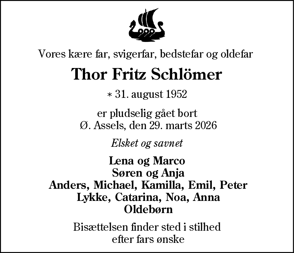 Dødsannonce for Thor Fritz Schlömer