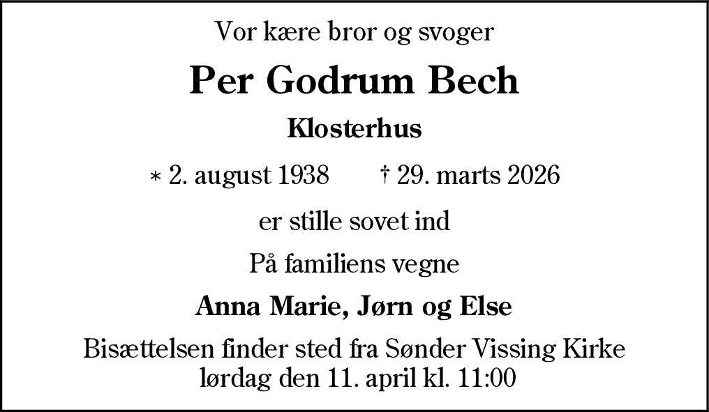 Dødsannonce for Per Godrum Bech