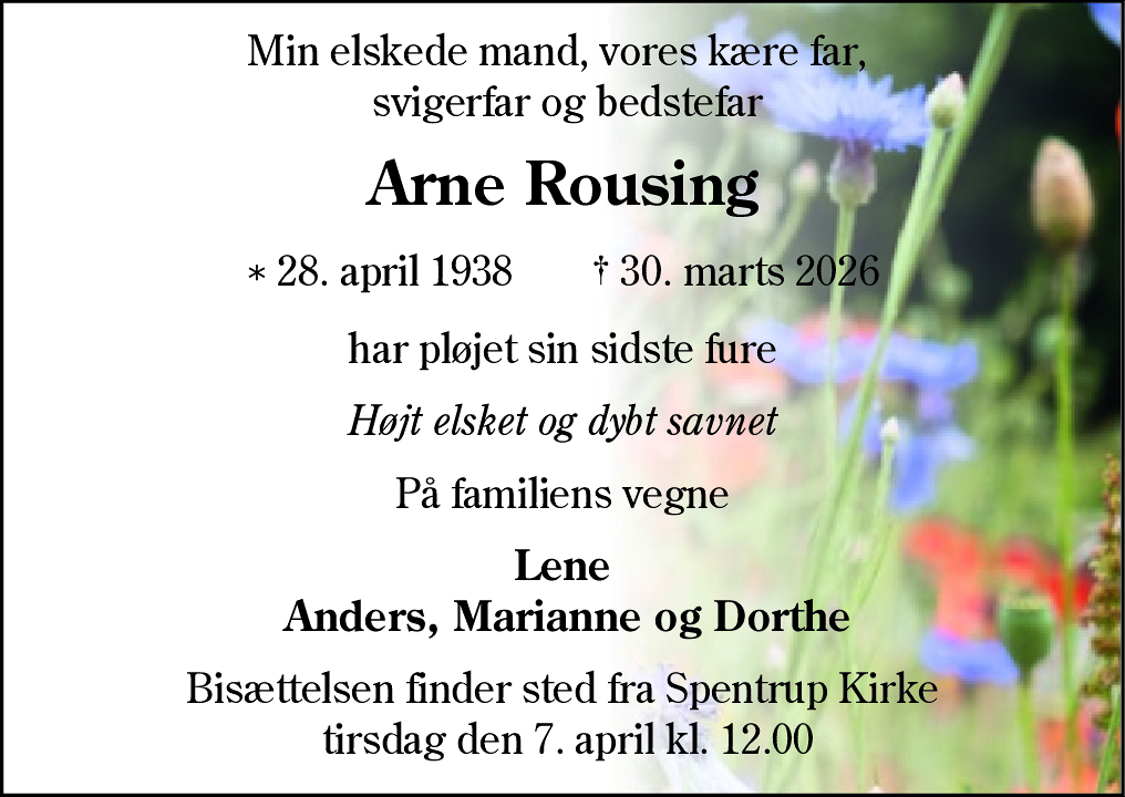 Dødsannonce for Arne Rousing